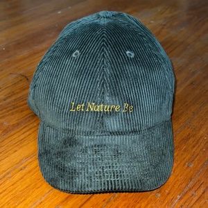 H&M green corduroy baseball cap hat "let nature be"